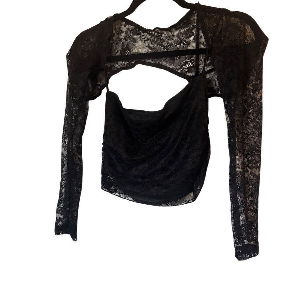 Women's Black Lace Long Sleeve Blouse Party/Cocktail Size S/M